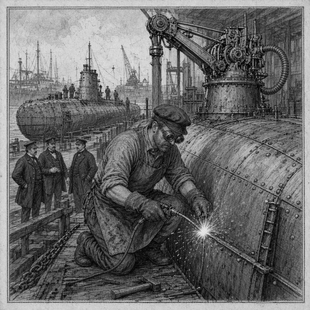 Editorial illustration for The Submarine Welder Shortage Exposes the Robotics Bluff